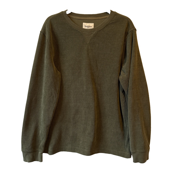 Goodfellow & Co Mens L Waffle Knit Long Sleeve Crew Pullover Sweater Olive Green - Picture 1 of 11